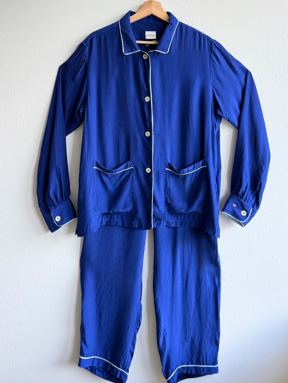 Silk Pajama Set Long Sleeve Blue Pants Large The Sleep Code